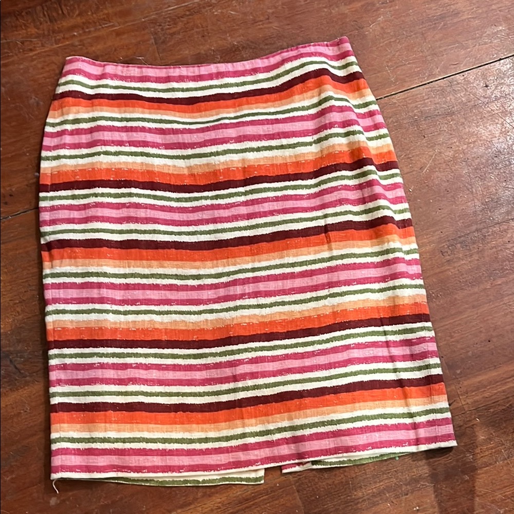 Talbots Multicolor Striped Pencil Skirt - Pink, Orange, Green, Brown, White